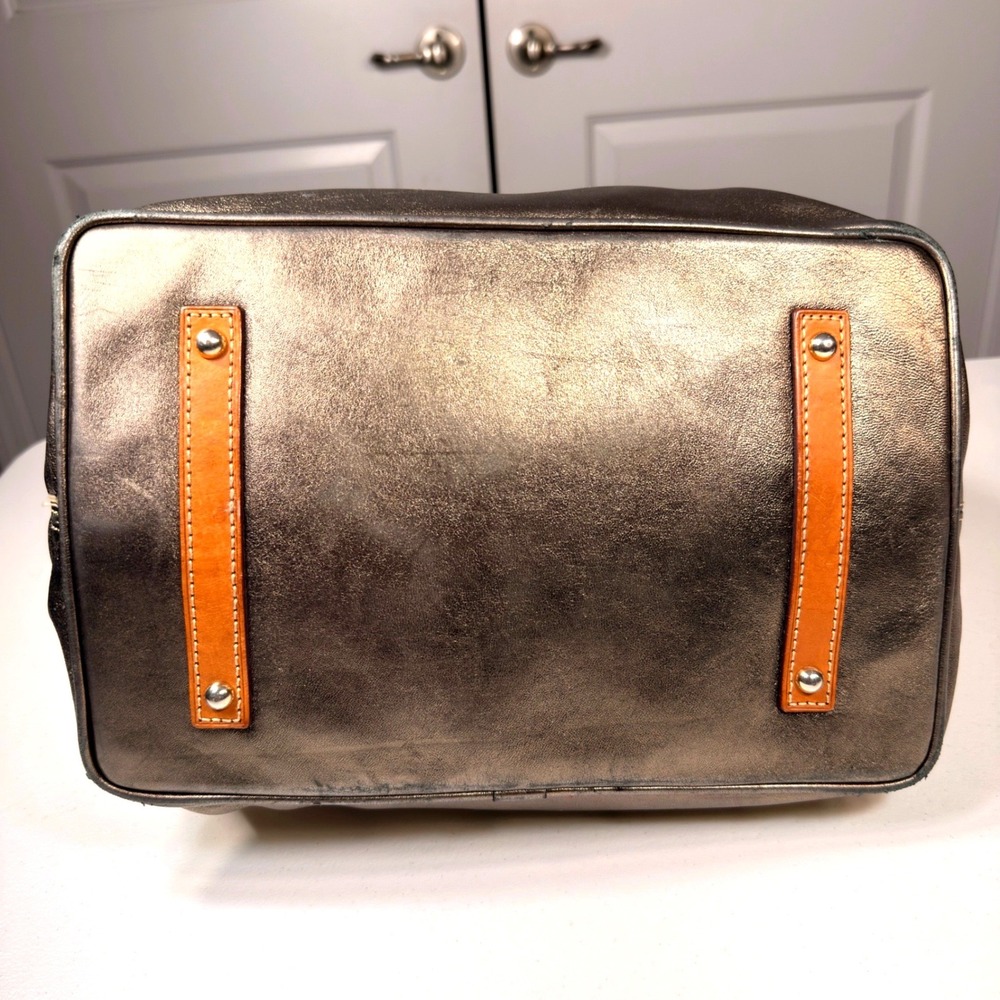 Dooney & Bourke O-Ring Shopper Tote Metallic Gold Bronze Leather Shoulder Bag L - Picture 5 of 15